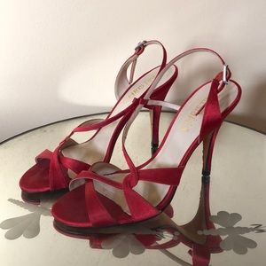 Red satin sandals